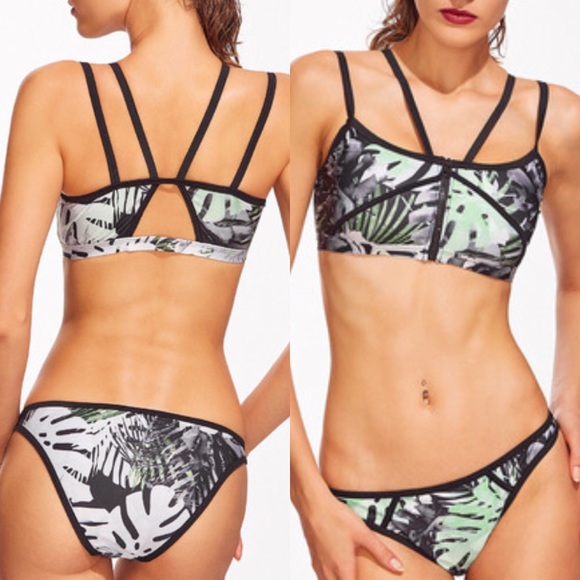 🆕Strappy tropical print zip front bikini set - Picture 3 of 8